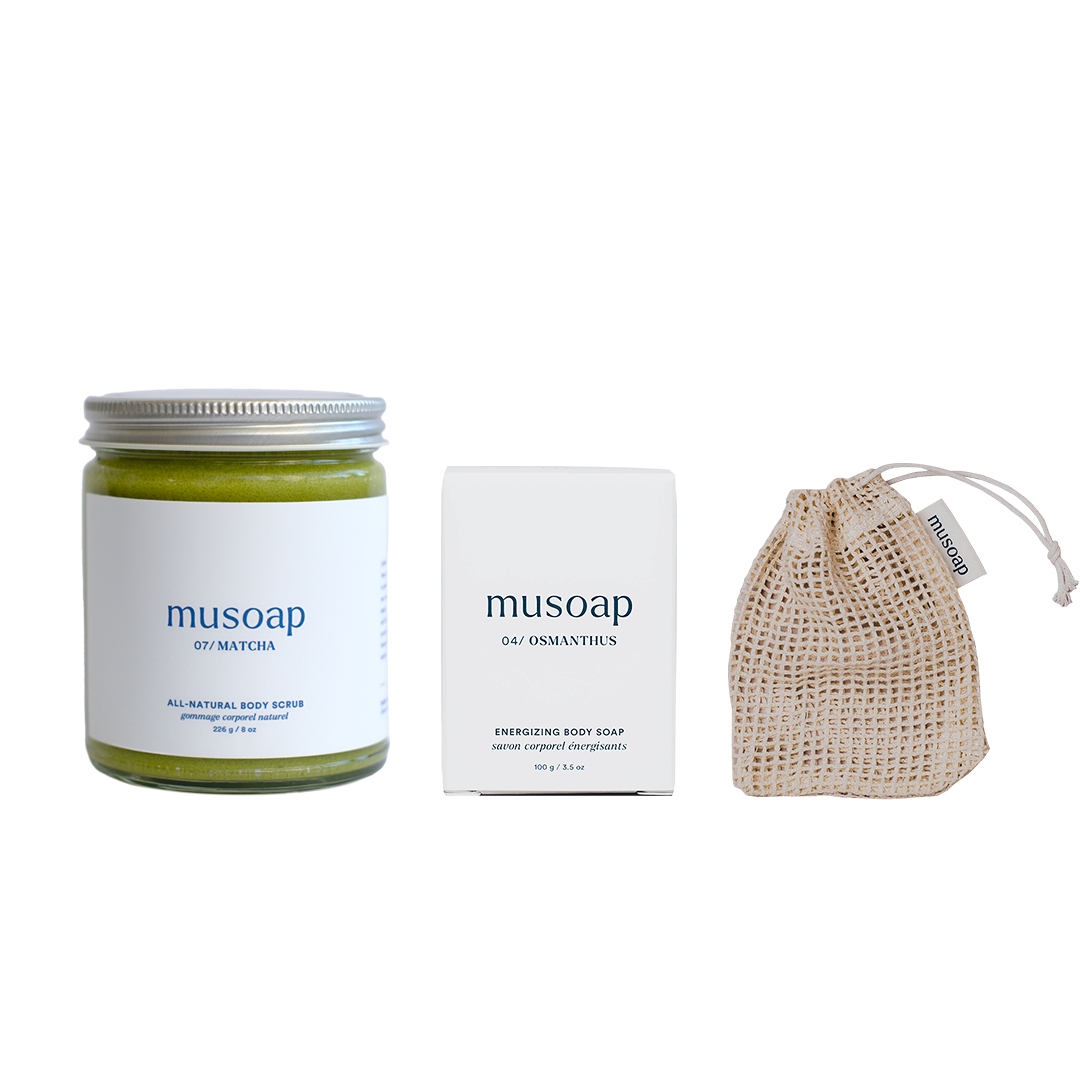 Bathroom Essentials Bundle AllNatural Body Soap and Scrub Musoap