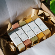 5 mini natural bar soaps in a kraft box